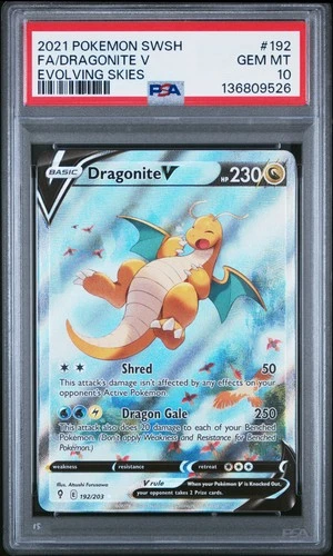 2021 POKEMON SWORD & SHIELD EVOLVING SKIES #192 FULL ART/DRAGONITE V PSA 10