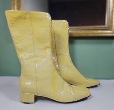 Bronx Retro Y2K 90's Patent Mid-Calf Block Heel Boots – Yellow – Zip -Size UK 4
