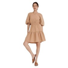 Madewell Seersucker Puff-Sleeve Cutout Mini Dress Seed Khaki XXS NWOT