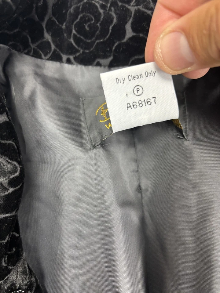 Chaqueta Bob Mackie Mujer XL Negra Terciopelo Rosa Burnout Blazer Usable Arte Foto 3 de 4