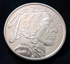 1 Troy Ounce .999 Silver Round, Indian Head/Buffalo