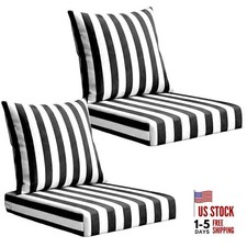 Outdoor Seat Cushions Set of 2, 24 x 24 in Patio Furniture Stripe Black White