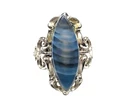 Vintage Sterling Marquise Silver Blue Lace Agate Scroll Sz 6.5 Ring Signed