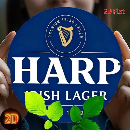 2D Flat,Vintage Irish Lager Beer Logo Tin Metal Signs Home Décor 8x8 Harp Brand