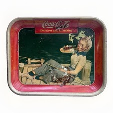 Vintage 1940 Coca-Cola Metal Tray-Sailor Girl on Pier Fishing Made in USA