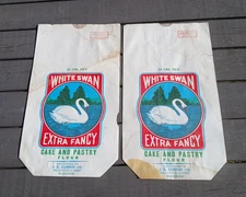 2 Antique White Swan Paper Flour Bags 1920s JB Zambon Dillonvale Ohio