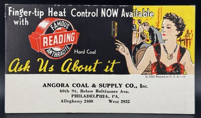 1937 Reading Anthracite Angora Coal & Supply Co., Inc Advertising Card Phila Pa