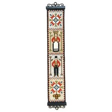 37" Folk Art Wall Hanging Scandia Stars Farm Couple Denmark Hooked Wool Iron Vtg