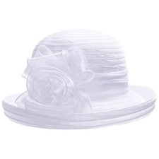 Pure Color 1920s Womens Summer Organza Bowler Sun Hat Derby Large-X-Large White