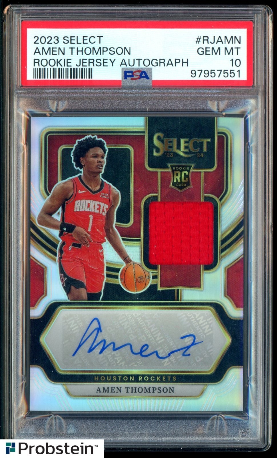 2023-24 Panini Select Amen Thompson RC Rookie Jersey AUTO 32/199 PSA 10