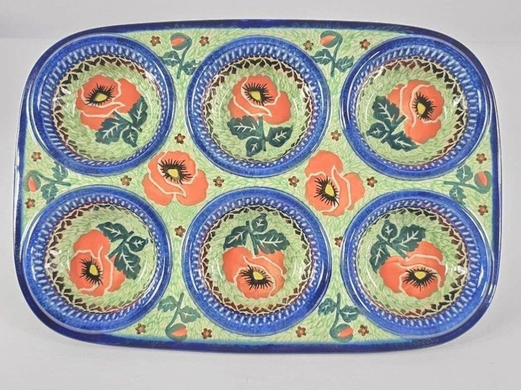 Unikat Polish Stoneware Muffin Pan Hand Made Teresa Andrukiewicz signed
