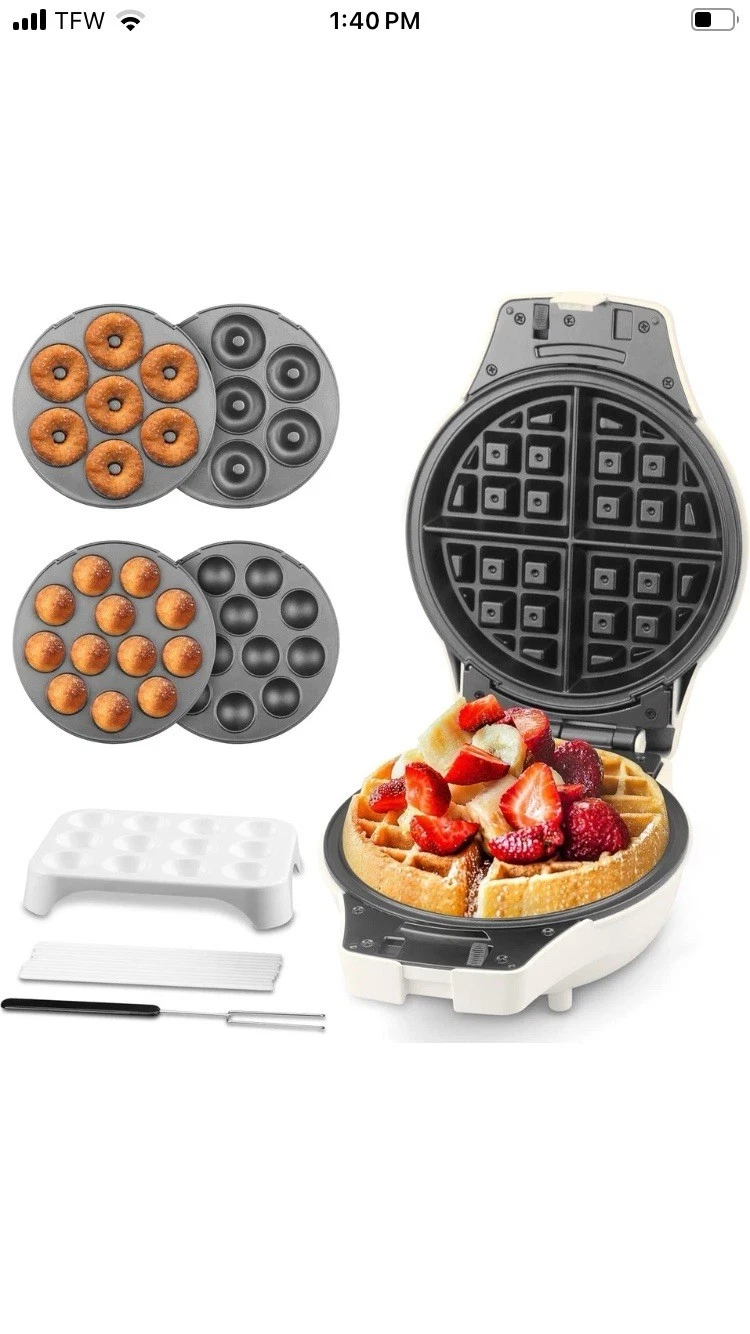 SugarWhisk 3 in 1 Thick Belgian Waffle Maker with Removable Plates, 8" Non Stick