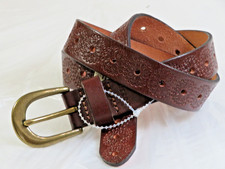 FOSSIL rare beauty NWOT Women's tooled leather skinny 1" w belt size 34/M 65