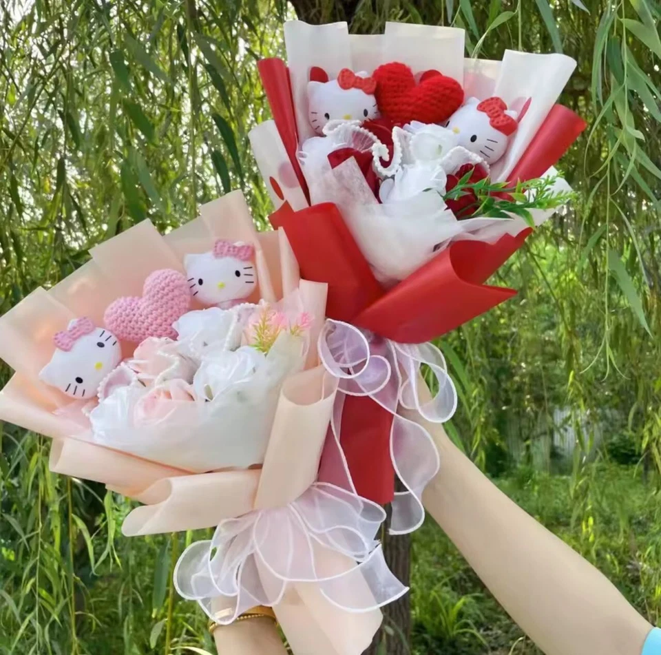 Bouquet Hello Kitty Kawaii avec fleurs artificielles – Cadeau mignon 🎁🌸🐱💐 - Photo 3/4