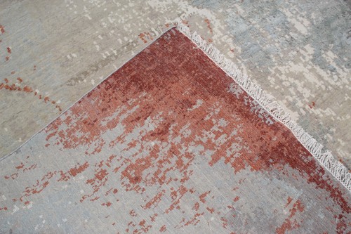 12x15 Abstract Wool Silk area rug 370x450 cms Copper Silver Colour Carpet - Picture 11 of 11