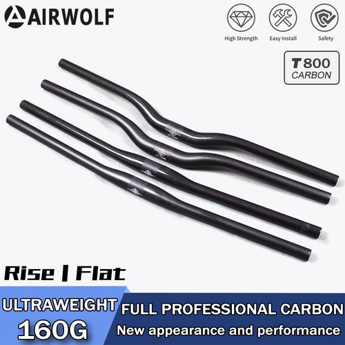 AIRWOLF Full Carbon Fiber Mountain MTB Bike Handlebar Flat/Rise Bar 31.8mm 3K