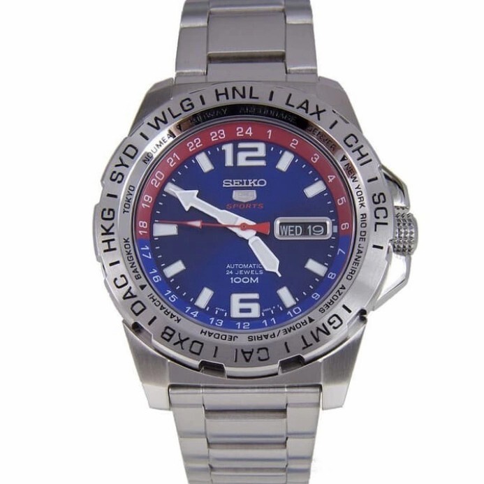 SEIKO 5 Sports SRP681K1 Automatic 4R36 Watch World Time Steel Blue