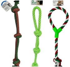 PACK OF 3 Large  Durable NEW Knotted Rope Dog Chew Toy Tug Of War W Handle Chew