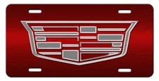 Cadillac Vanity Aluminum License Plate Tag New Silver Brushed Red