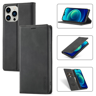 For Apple iPhone 14 Pro Max / Plus Strong Magnetic Flip Card Pocket Leather Case