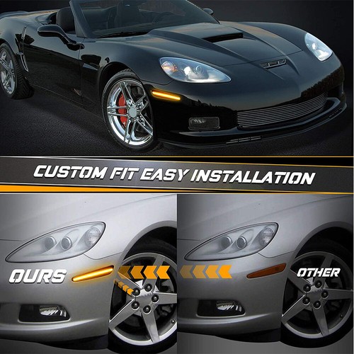 For 2005-2013 Chevy Corvette C6 Front Smoked Lens Amber LED Side Marker Lights - Picture 11 of 11