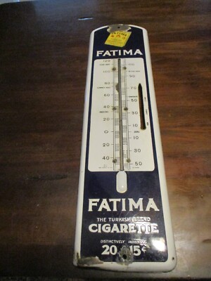 ANTIQUE FATIMA TURKISH 15C CIGARETTES PORCELAIN 1915 27 X 7 '' RARE THERMOMETER