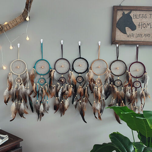 1Pc Indian Dream Catcher With Brown Feathers Wall Hanging Dream Catcher Bedro Ni - Photo 1/19