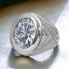 Moissanite Oval Cut Gemstone With 925 Sterling Silver Ring For Men's #790