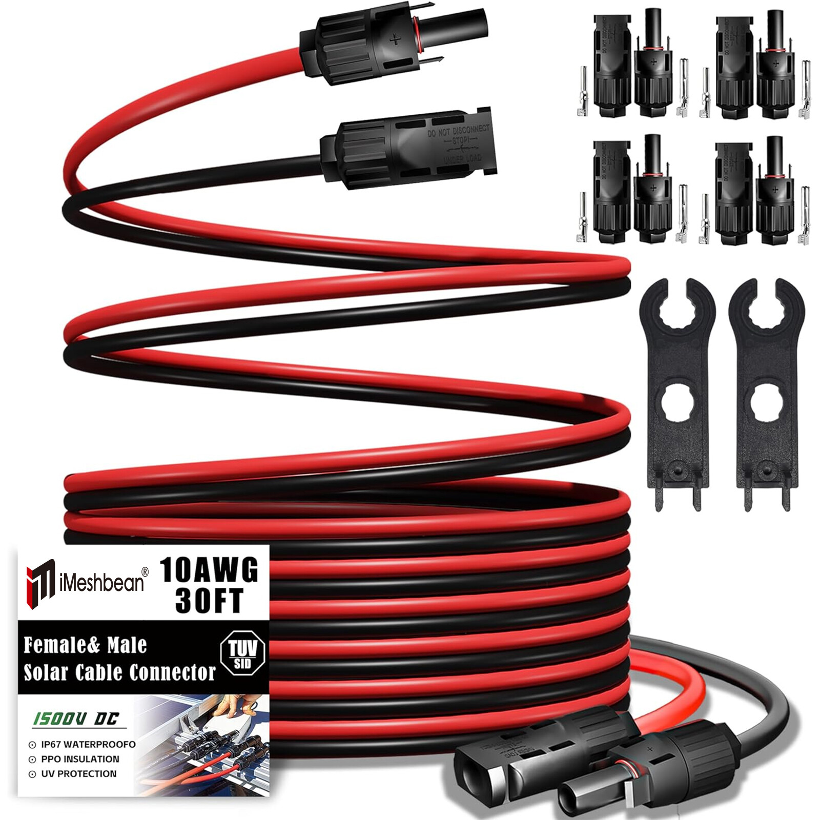 10AWG Solar Panel Extension Cable 30/40/50/100 FT Cable Flexible Wire Connectors