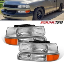 2X Chrome Headlights Front Lamps For 1999-2002 Chevy Silverado 2000-06 Suburban