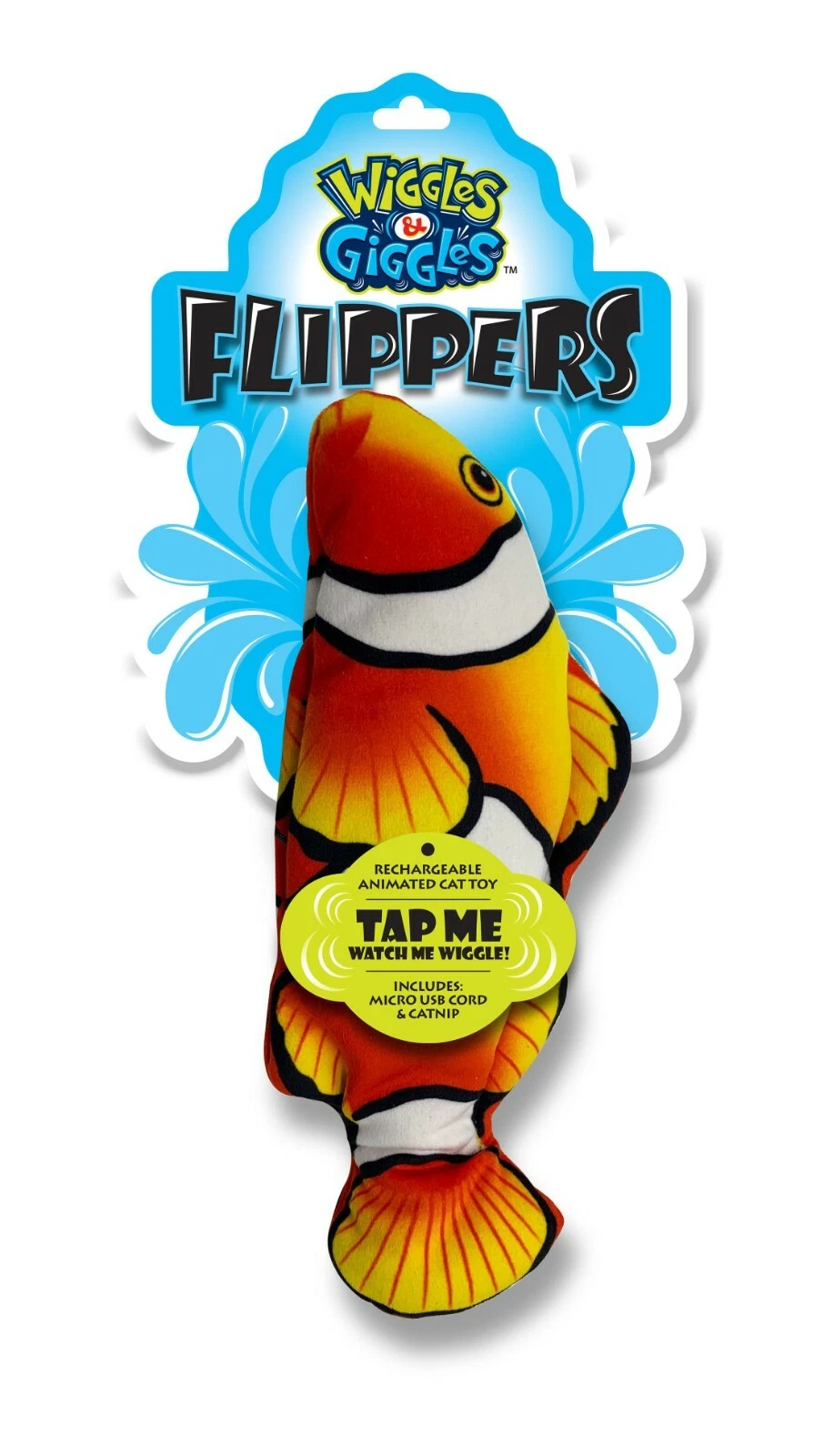 NEW! FLIPPERS CLOWN FISH CAT TOY RECHARGEABLE ANIMATED FLOPPING w/ CATNIP