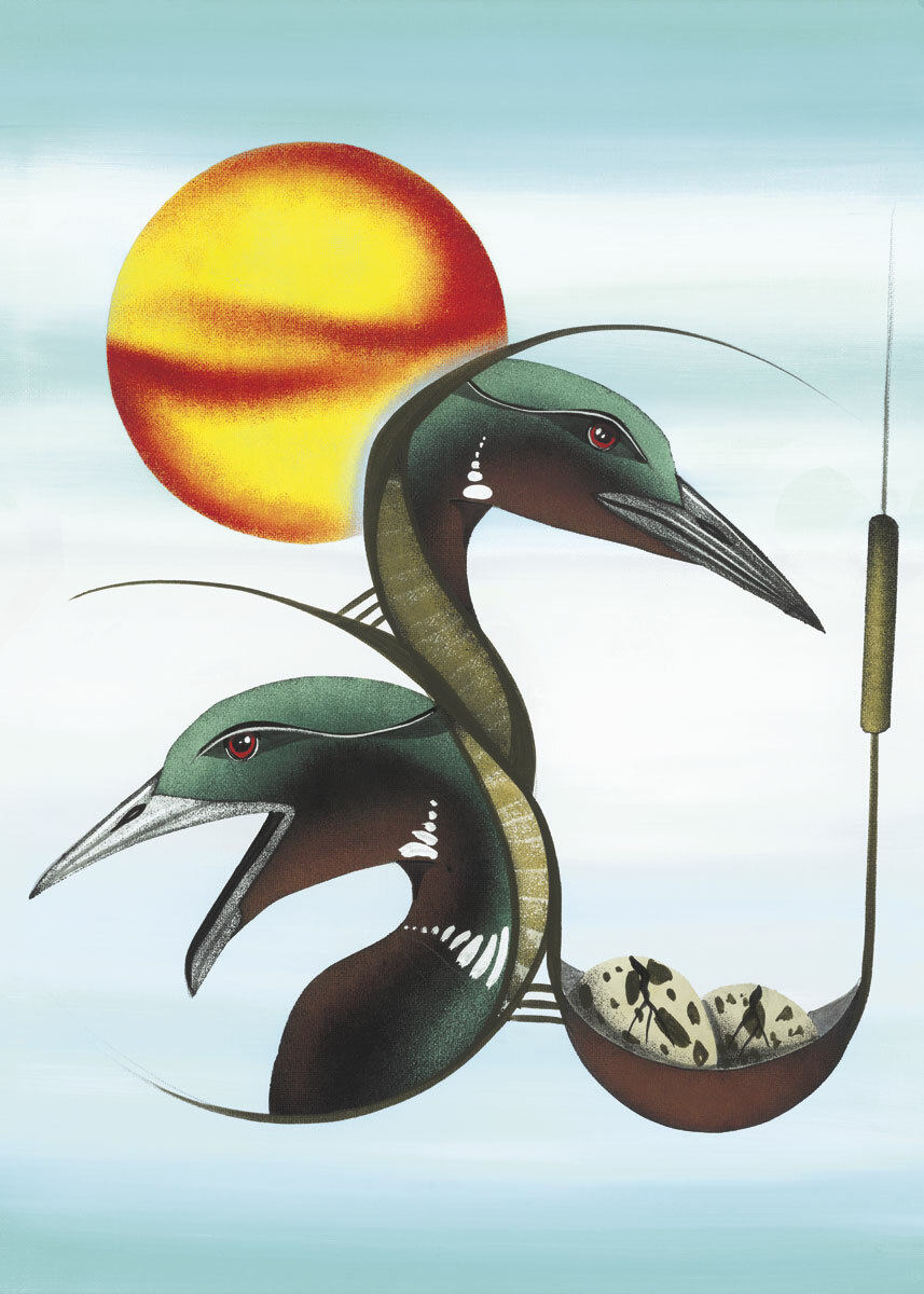 Garnet TOBACCO Nesting Loons Canvas Native Authentic Indigenous Limited ART