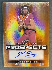 Kyron Drones Virginia Tech Hokies QB RC Auto. ‘24 Leaf Electrum #48/59. ‘25 QB1