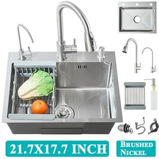 21.7 in Kitchen Sink Stainless Steel Single Bowl Sink w/Pulldown Faucet Drop In