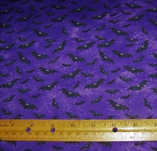 1 yard Michael Miller BLACK FLYING BATS on TONAL PURPLE 100% Cotton Fabric