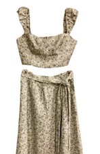 NWOT REFORMATION Women’s Clyde Linen Top & Skirt Green Floral Set Sz 2