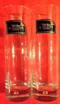 HARDY RED CORNER COGNAC~ 7'' Tall Cocktail Bar Glass ~Set Of 2~BUBBLE DROP~NM