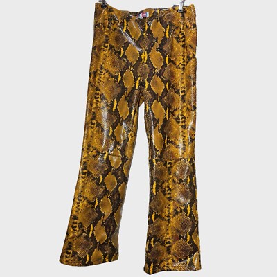 パンツ python pattern leather flared pants Y2K Urban Outfitters Leah Faux Leather Python Snake Print Pants Yellow