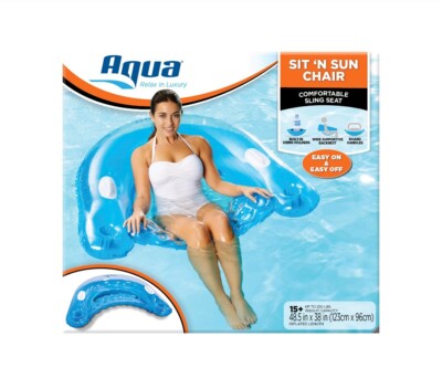Aqua Leisure Pool Chair Sit 'n Sun Inflatable Drink Holder Backrest *NEW*