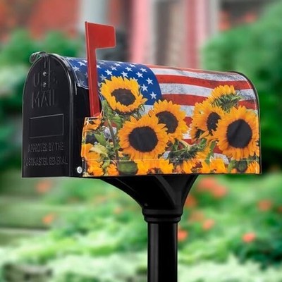 Patriotic Sunflower Magnetic Mailbox-Covers Spring-Summer American-Flag Mailbox-