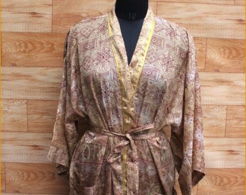 Silk Sari Kimono Night Wear Women Long Dress Beach Cover up Kaftan Gown Lot 10Pc - Picture 5 of 12
