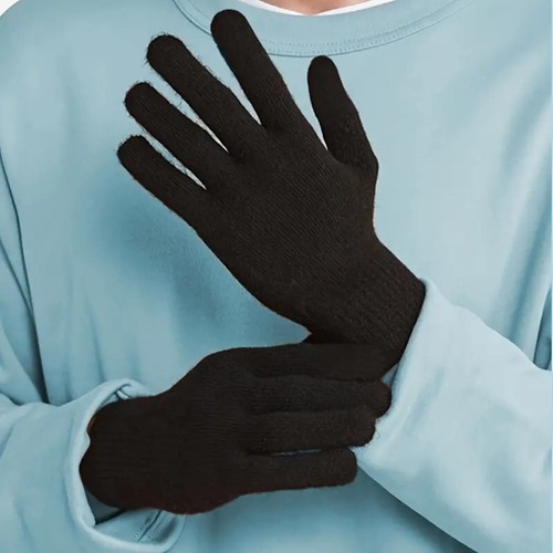Pure Wool Fine Knitted Glove Thermal Black Knit Full Finger Fit Most Warm Winter - Picture 4 of 23