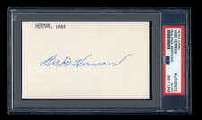 BABE HERMAN SIGNED INDEX CARD PSA/DNA AUTOGRAPHED .324 LIFETIME BATTING AVERAGE