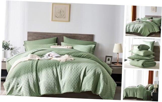 Comforter Set Queen Size, 7 Piece Bed in a Bag Queen(7-Piece Set) Sage Green-image