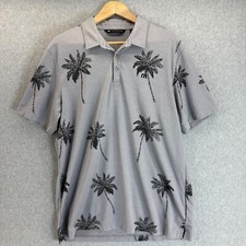 Travis Mathew Gray Polo Shirt Palm Black Tree Print Golf Casual Hawaiian Mens XL