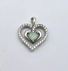 Vintage SUN 925 Sterling Silver Heart Opal Inlay Pave Halo Drop Pendant - 3.0g