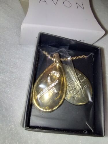 Avon new in box Breast cancer, pink hope necklace 30'' gold tone & rhinestones - Picture 3 of 10