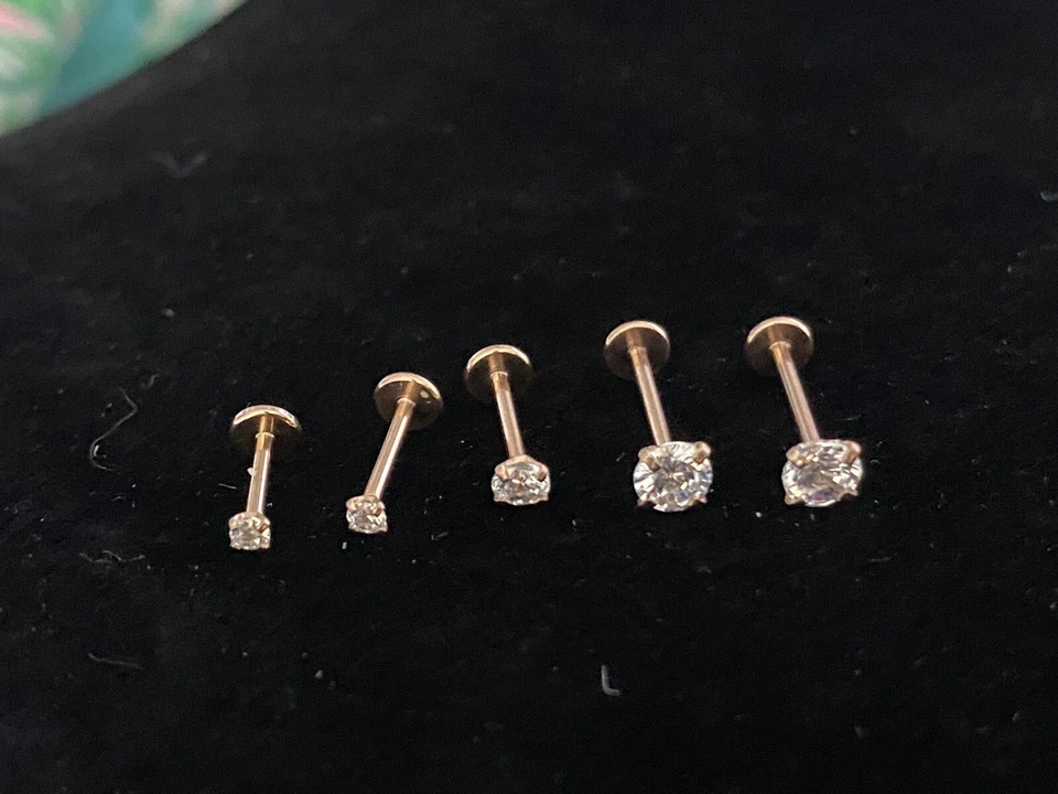5 PCS Prong Set Clear CZ Gem rose gold tone Nose Stud Bone Rings bling lot round - Image 2 of 4