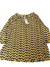 NY Collection Ladies Blouse Size 2X NWT Yellow/Blue Geometric