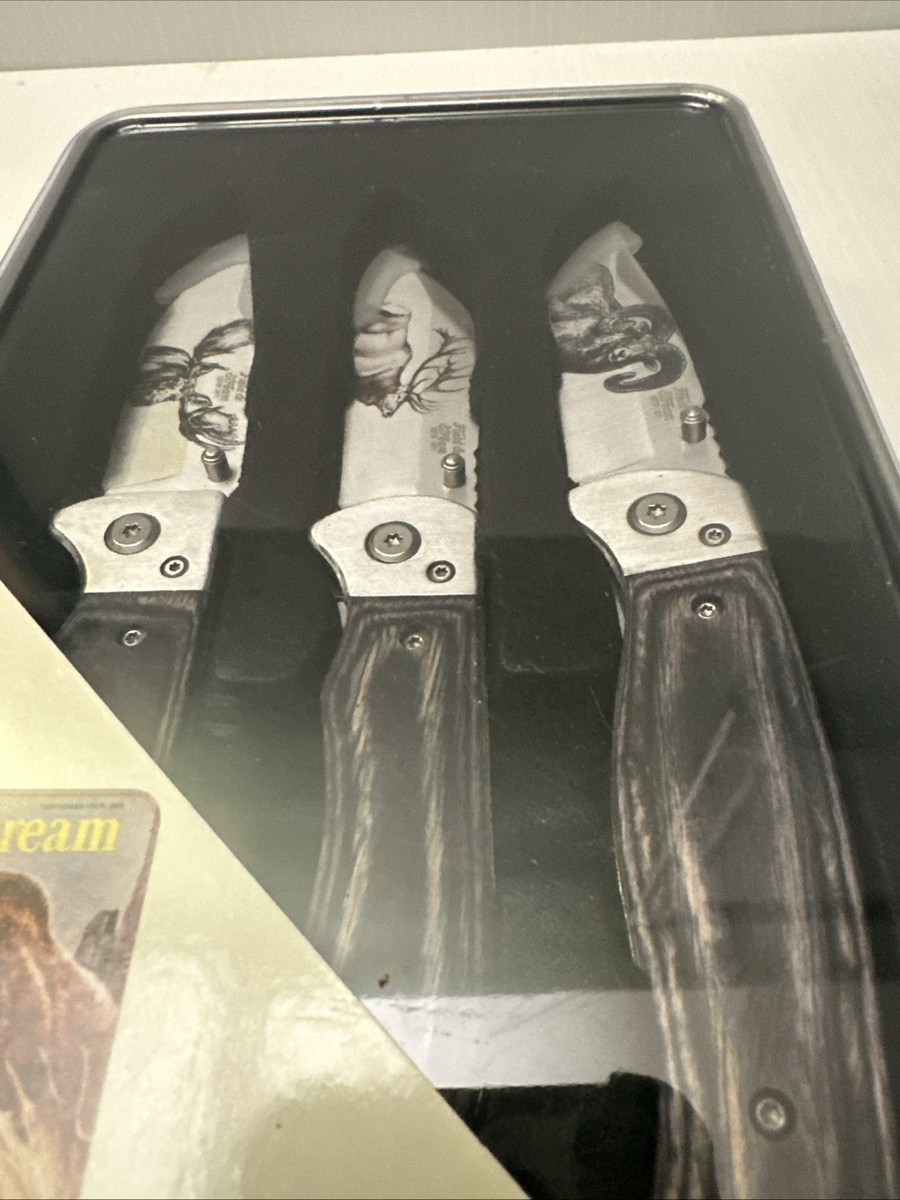 Field & Stream 3-Pack Folding Knife Set Pakkawood SS Collectible